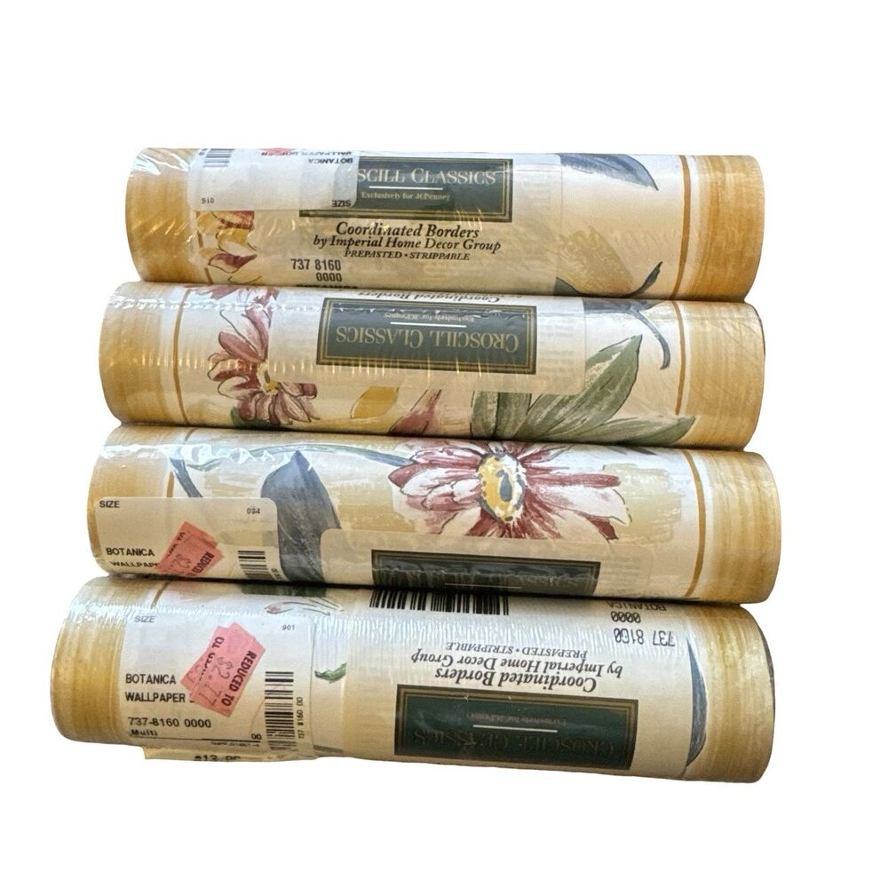 4 Croscill Classics Yellow Green‎ Floral Border Rolls 5 Yards New Vtg Imperial
